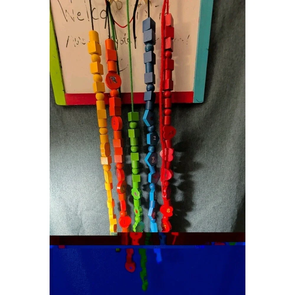 Wooden Lacing Beads 148pc Set | Alphabet Letters & Numbers Threading Toy |